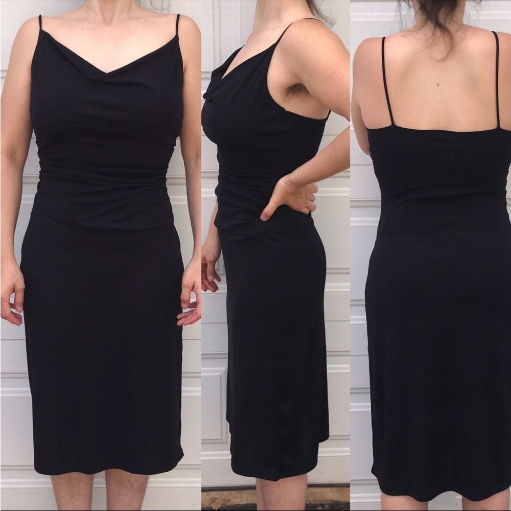 RUBY juniors LARGE L LBD little black dress basic rouching stetch below the knee